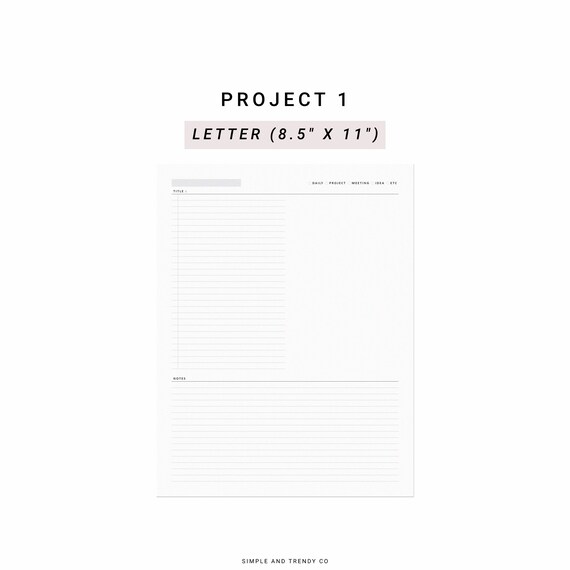 Project Planner US Letter Size Printable Daily Planner - Etsy