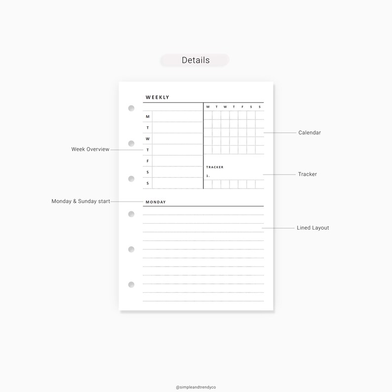 Undated Weekly Planner Printable Pocket Size Weekly Schedule | Etsy