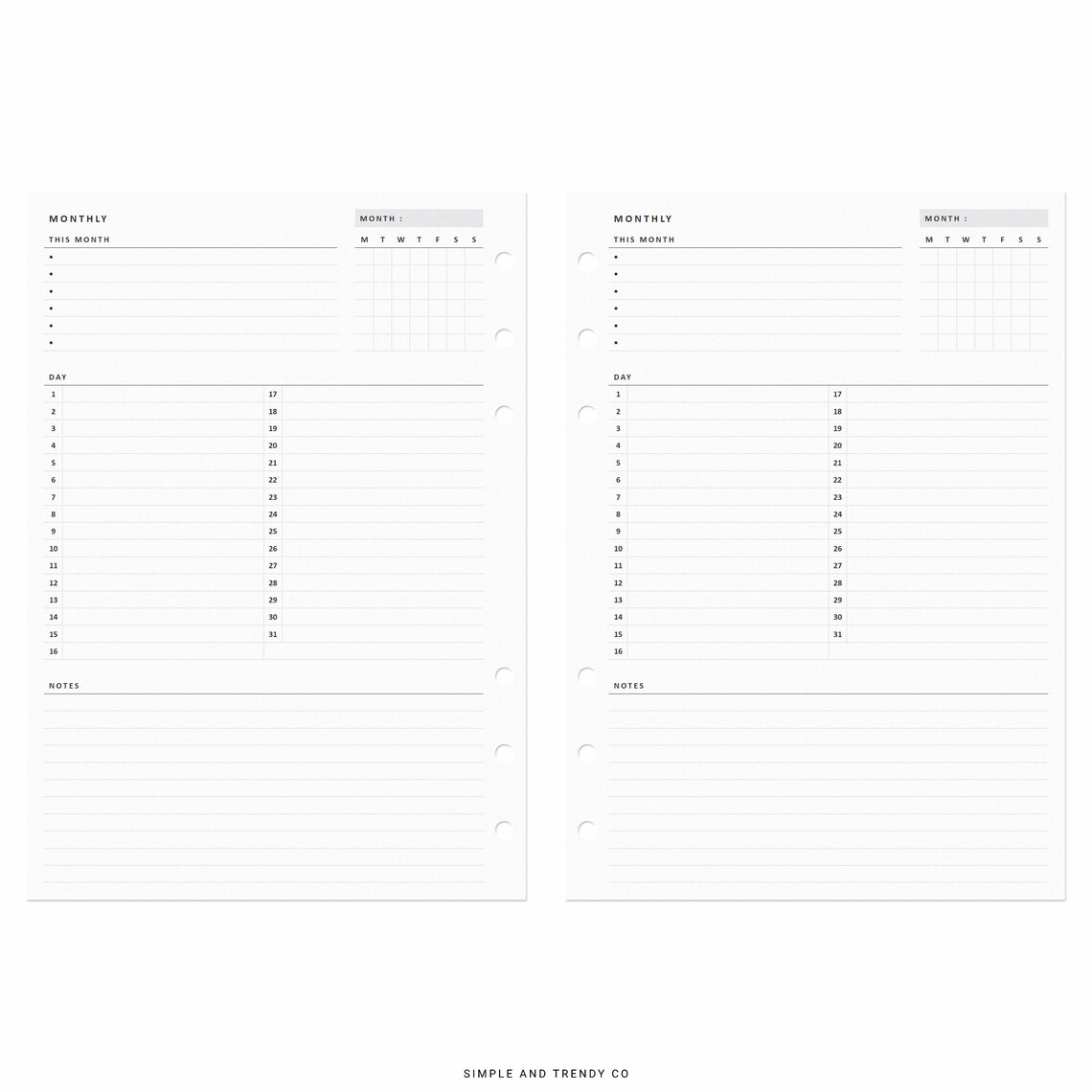 Monthly Overview Printable A5 Planner Inserts Month on a - Etsy