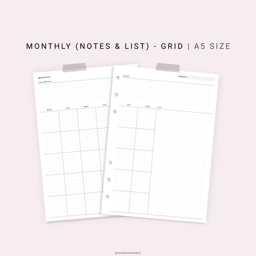 Monthly Planner Printable A5 Planner Inserts Monthly List | Etsy