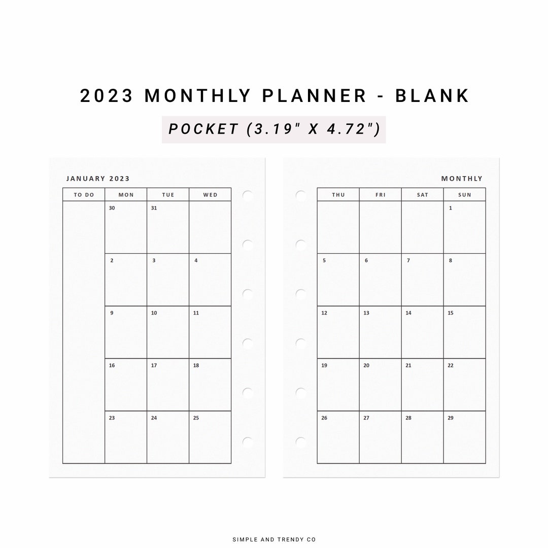 2023 Monthly Planner Minimalist Printable Pocket Size Etsy