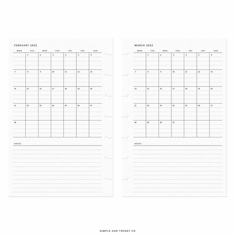 2022 Month on One Page MO1P Happy Planner Mini Minimalist Etsy