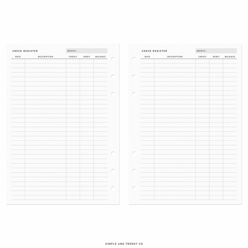 Checking Register Personal Wide Checkbook Register Printable - Etsy