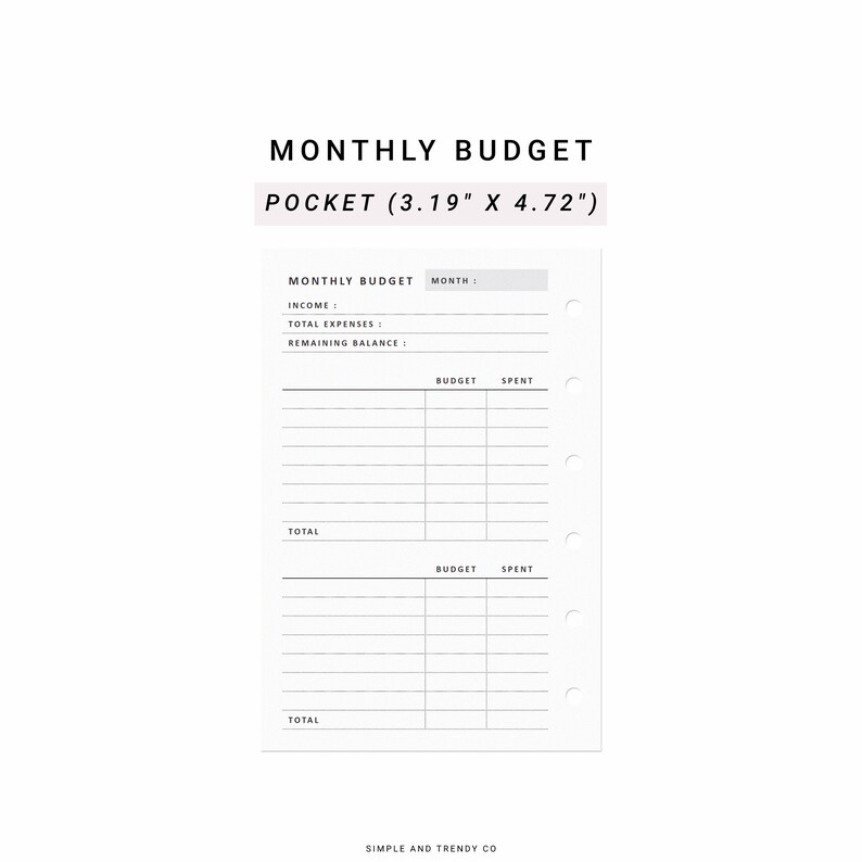 Budget Planner Printable Pocket Size Monthly Budget Template Etsy