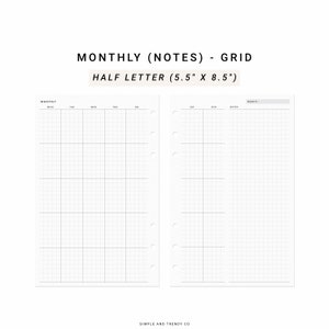 Monthly Planner Printable Half Size Half Letter Inserts - Etsy