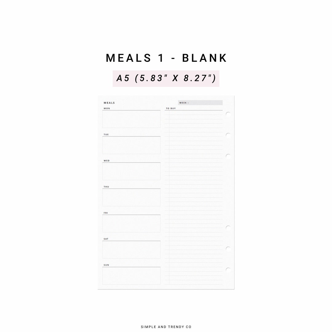 Meal Planner A5 Planner Inserts, Weekly Meal Plan Template Printable ...
