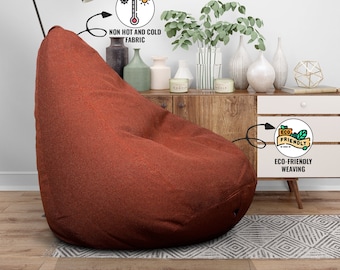 Style Homez ORGANIX Collection, Classic Bean Bag XXXL Size Orange Color in Organic Jute Fabric, Filled with Beans Fillers