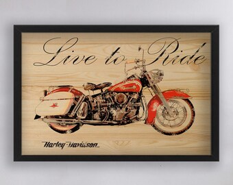 Framed Wooden Wall Art For Living Room, Motorcycle on Wood For Wall, Wall Decoration