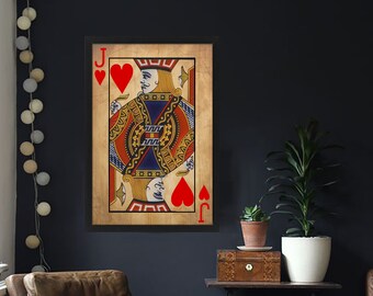 Jack of Hearts, Framed Wall Art, Wall Art, Game Room Decor, Wood Wall Art, Office Wall Art, Housewarming Gift, Wall Decoration, Wall Decor
