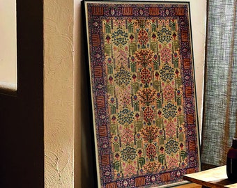 Anber, Framed Wall Art for Living Room Decor, Boho Wall Decor, Rustic Home Decor, Wood Wall Art, Vintage Wall Carpet, Housewarming Gift