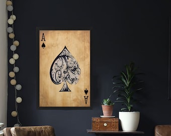 Ace of Spades, Game Room Decor, Framed Wall Art, Wall Decor, Wood Wall Art, Framed Prints, Wood Sign, Prints Wall Art, Housewarming Gift