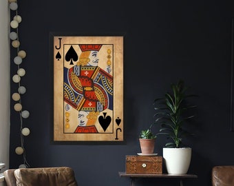 Jack of Spades, Gerahmte Wandkunst, Wandkunst, Spielzimmer Dekor, Holz Wandkunst, Büro Wandkunst, Wohndekoration Geschenk, Wanddekoration, Wanddekoration