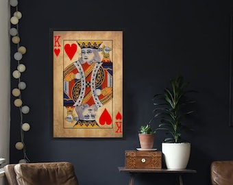 King of Hearts, Framed Prints for Game Room Decor, Wood Wall Art, Framed Wall Art, Wall Decor, Wood Sign, Wall Hanging, Housewarming Gift