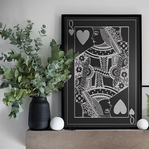 Arte de pared enmarcado para la sala de estar, pintura de tarjetas de juego en blanco y negro en madera para la pared, decoración del hogar de arte de la pared, paneles de arte de pared de madera para regalo