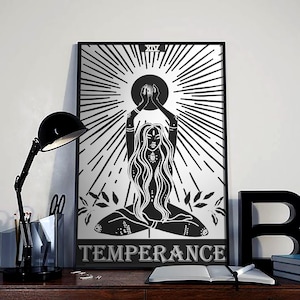 De Matigheid Tarot kaart, hout wall art, wall decor, ingelijste kunst aan de muur, digitale prints, houten kunst aan de muur, housewarming gift, kunst aan de muur