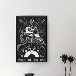 Het Rad van Fortuin Tarotkaart, Houten Kunst aan de Muur, Wall Decor, Ingelijste Kunst aan de Muur, Digitale Prints, Houten Kunst aan de Muur, Housewarming Gift, Kunst aan de Muur