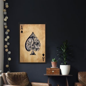 Ace of Spades, Game Room Decor, Framed Wall Art, Wall Decor, Wood Wall Art, Framed Prints, Wood Sign, Prints Wall Art, Housewarming Gift