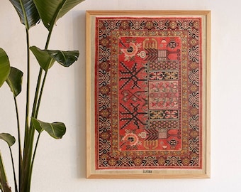 Verda, Printed Persian Rug for Wall Decor, Boho Wall Decor, Rustic Home Decor, Wooden Wall Art, Digital Prints, Housewarming Gift, Wall Art