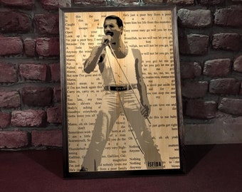 Framed Queen Freddie Mercury Wall Art For Living Room, Wood Wall Art