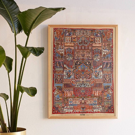 Nadia, Tapestry Hanging Persian Rug, Living Room Decor, Boho Wall Decor, Rustic Home Decor, Wood Wall Art, Digital Prints, Wall Art
