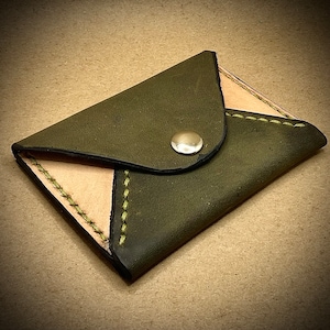 Cartera delgada EDC con tarjetero de cuero de grano superior estilo sobre hecho a mano