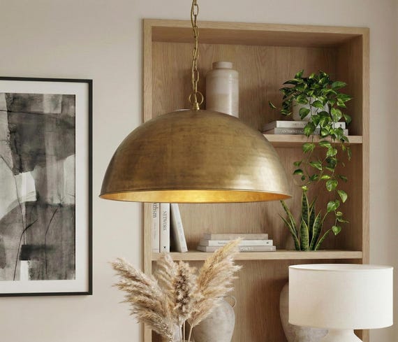 Handmade Moroccan Brass Dome Pendant Light | Hammered Solid Brass Ceiling Lamp for Dining Room, Living Room | Boho Decor