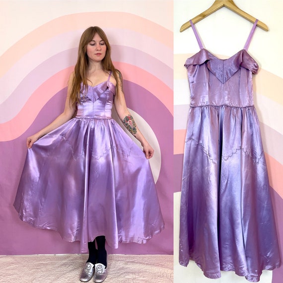 Vintage 1950 1960 Emma Domb Satin Lavender Purple