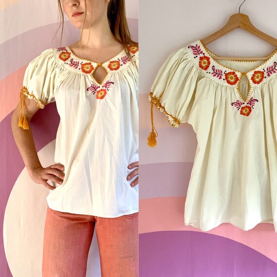 Vintage 1970s Puffy Sleeve Embroidered Peasant Bab
