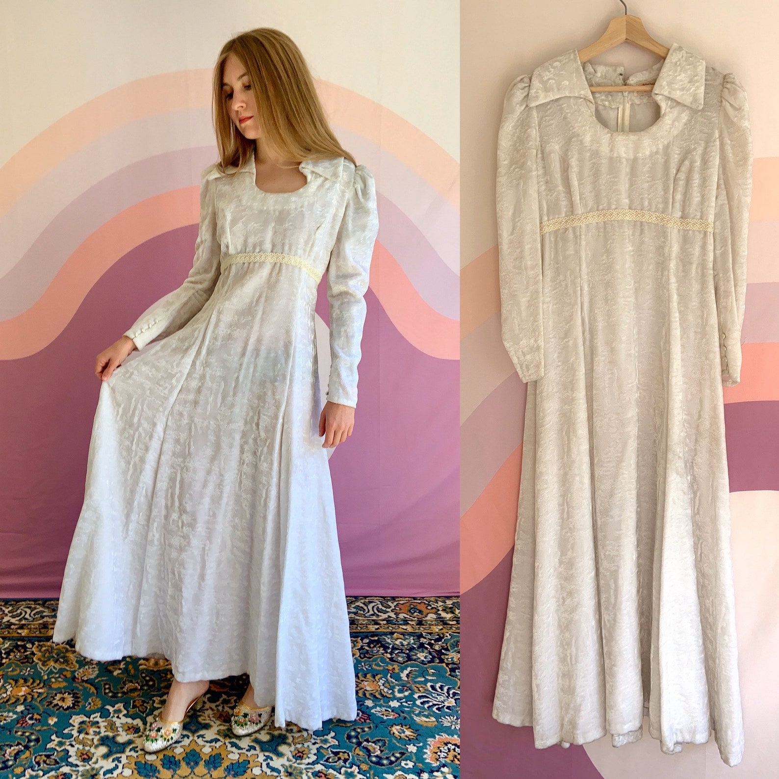 Vintage 60s 70s Crushed White Velvet Boho Chic Wedding Dress | Etsy