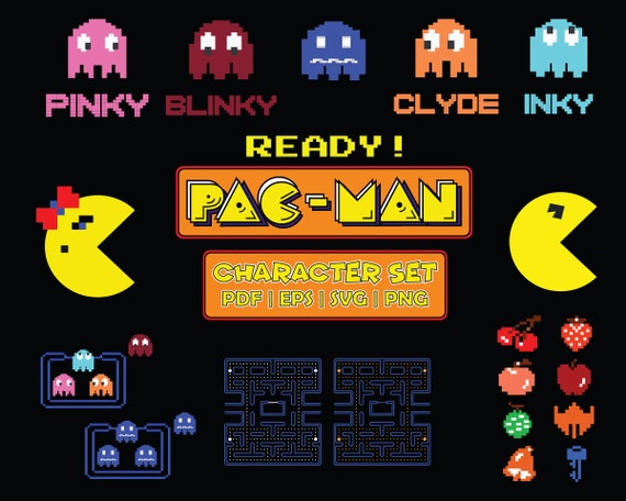 Pacman Svg Classic Nes Game Vector Characters Digital Cut Etsy