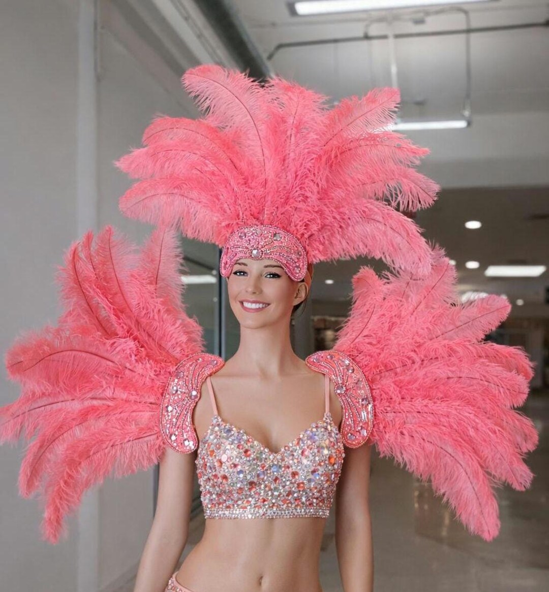 Ostrich Feather Headdress & Shoulder Pieces Carnival Showgirl Samba ...
