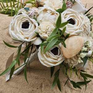 Beach Theme Wedding Bouquet w/ a matching Boutonniere, Keepsake Wedding Flowers, Sola Wood Flowers, Brides Bouquet, Grooms Boutonniere