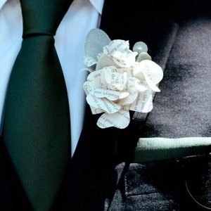 Book Page Flower Boutonniere, Double Bloom Boutonniere, Book Lover Wedding Boutonniere, Literary Wedding, Paper Flower Groom Boutonniere