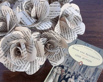 Jane Austen Book Roses, Sense and Sensibility Book Page Flowers, Literary Gift, Bibliophile, Bookworm Gift, Book Page Decorations