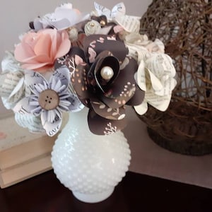 Paper Flower Bouquet, Book Page Flowers, Teachers Gift, Paper Anniversay Gift, Literary Decorations, Origmai Flowers, Literary Theme