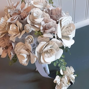 Fantasy Book Page Bridal Bouquet w/ Boutonniere Set, Owl & Star Paper Flower Bouquet, Wizard Theme Literary Wedding, Handcrafted Book Flower