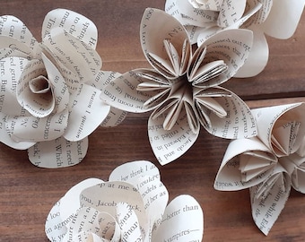 Book Page Flowers: Origami Kusudama & Roses, Book Decor - Set of 24