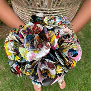 Comic Book Bouquet and Boutonniere, Superhero Themed Wedding, Comic Book Bride, Bridal Bouquet, Grooms Boutonniere, Comic Book Theme Wedding image 3