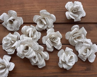 25 Book Page Flowers: Stemless Paper Roses, Wedding Decor