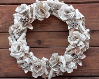 Book Page Wreath: Handmade Literary Roses, Custom Bibliophile Gift
