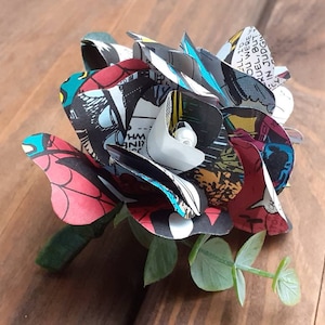 Comic Book Paper Flower Boutonniere, Comic Book Roses, Book Page Boutonniere, Superhero Wedding, Grooms Boutonniere, Comic Book Wedding