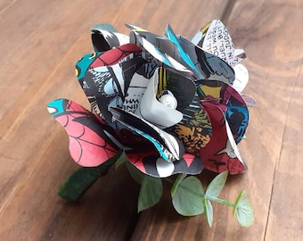 Comic Book Paper Flower Boutonniere: Superhero Wedding Accessory