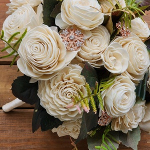 Ivory Sola Wood Bridal Bouquet with Rhinestone Brooches & Boutonniere