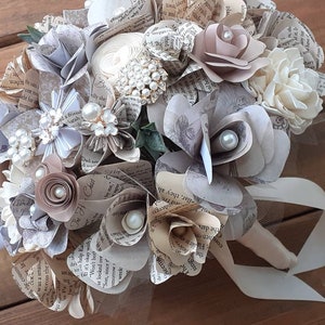 Vintage Brides Bouquet and Boutonniere, Book Bouquet, Paper Bouquet & Boutonniere, Sola Wood Bouquet, Bookish Bride, Literary Theme