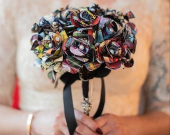 Comic Book Page Bouquet & Boutonniere: Superhero Wedding Flowers