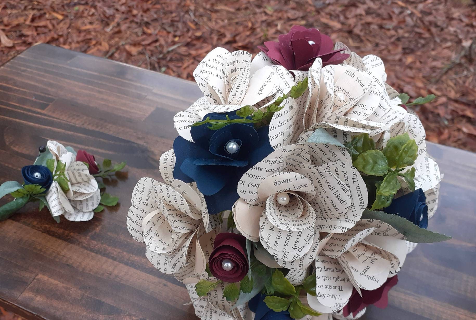 Book Page Rose Bridal Bouquet & Boutonniere: Literary Wedding Decor - Etsy
