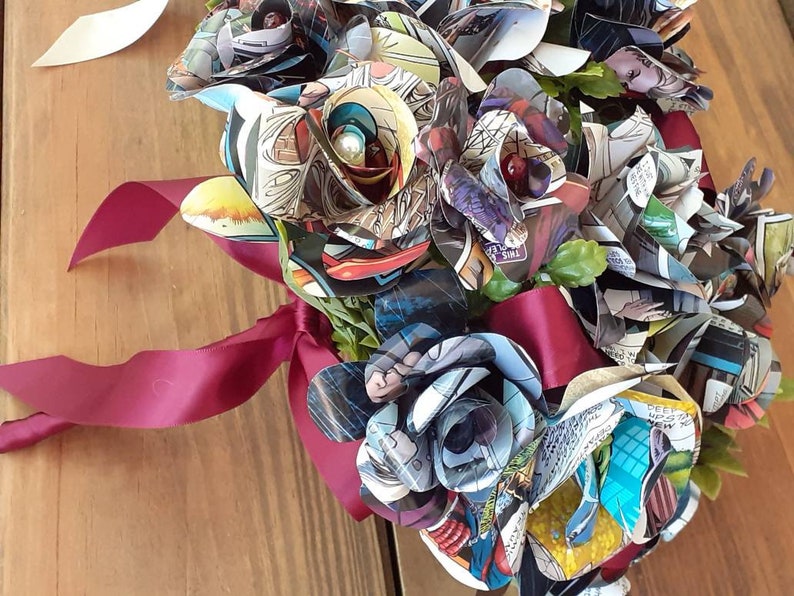 Comic Book Bouquet and Boutonniere, Superhero Themed Wedding, Comic Book Bride, Bridal Bouquet, Grooms Boutonniere, Comic Book Theme Wedding image 9