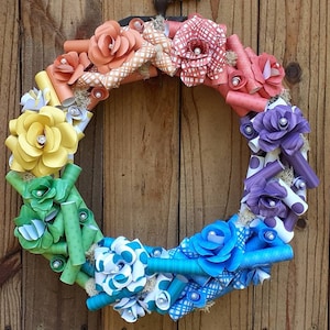 Rainbow Wreath, Pride Wreath, Paper Wreath, Rainbow Home Decorations, Paper Roses, Rainbow Paper Flowers, Paper Flower Wall Decor