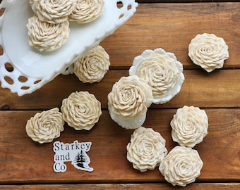 Sola Wood Flowers, Ivory Ribbon Rose Wood Flower, DIY Centerpieces and Bouquets, Set of 12 Sola Wood Flowers