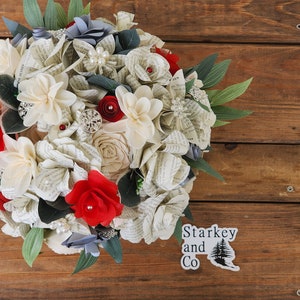 Jane Austen Book Page Wedding Bouquet accented with Brooches, Paper and Sola Wood Flower Brides Bouquet, Literary Theme Wedding